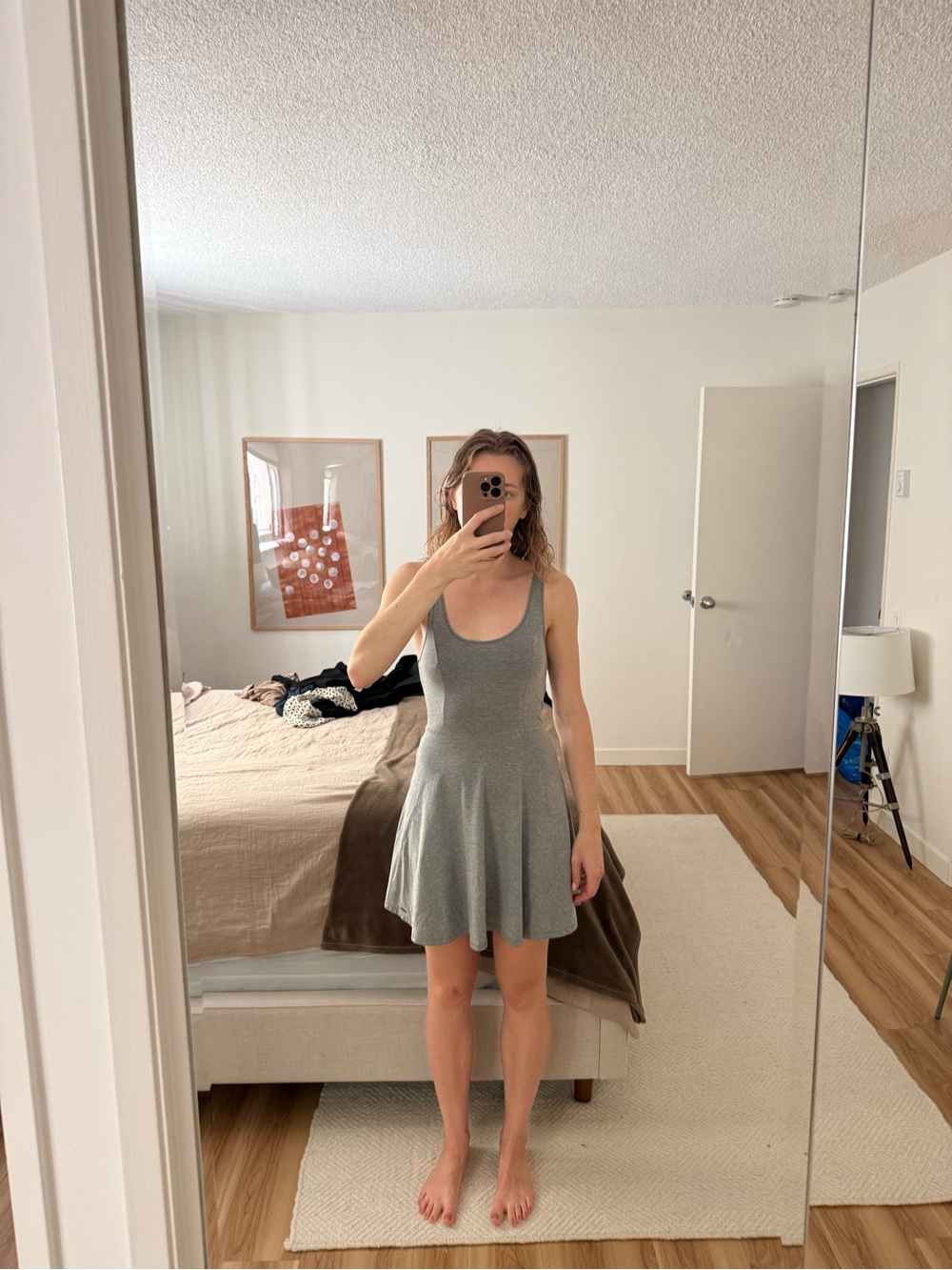 Hollister Sleeveless Scoop Mini Dress in Light Gray